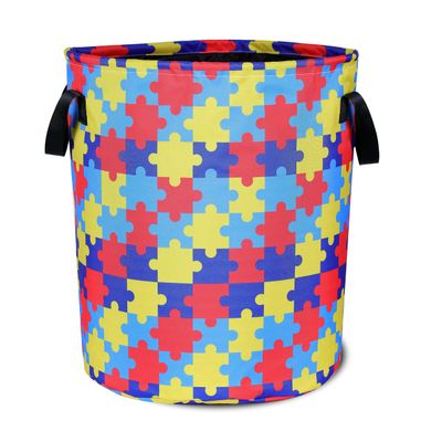 Autism Awareness Laundry Basket Colorful Puzzle Foldable Oxford Cloth Funny Tote Bag Laundry Hamper Clothes Storage Bucket Organizer For Bathroom/Laundry Storage/Bedroom 17.7x13.7 Inch