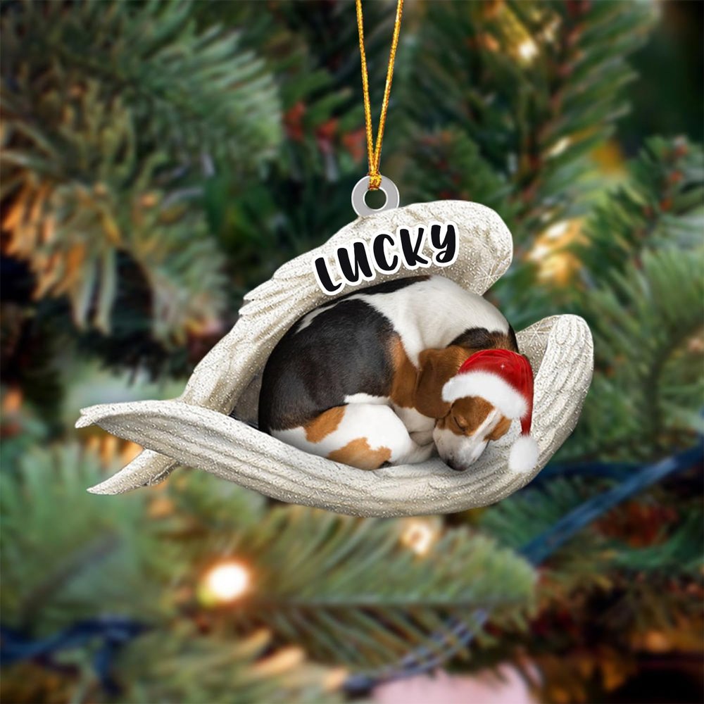 Beagle Sleeping Angel Christmas Flat Acrylic Dog Ornament Memorial Dog Gift, Custom Dog Name Ornament, Dog Christmas Ornament, Personalized 2D Acrylic Dog Christmas Ornaments
