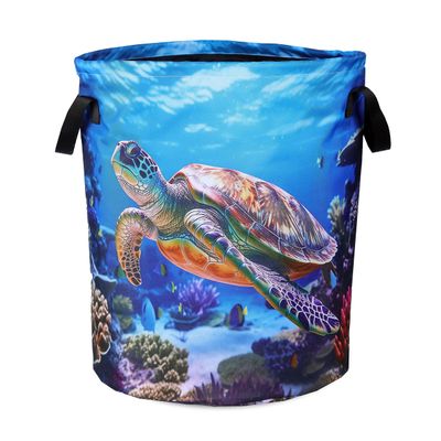 Sea Turtle Laundry Basket Animal Foldable Oxford Cloth Funny Tote Bag Laundry Hamper Clothes Storage Bucket Organizer For Bathroom/Laundry Storage/Bedroom 17.7x13.7 Inch