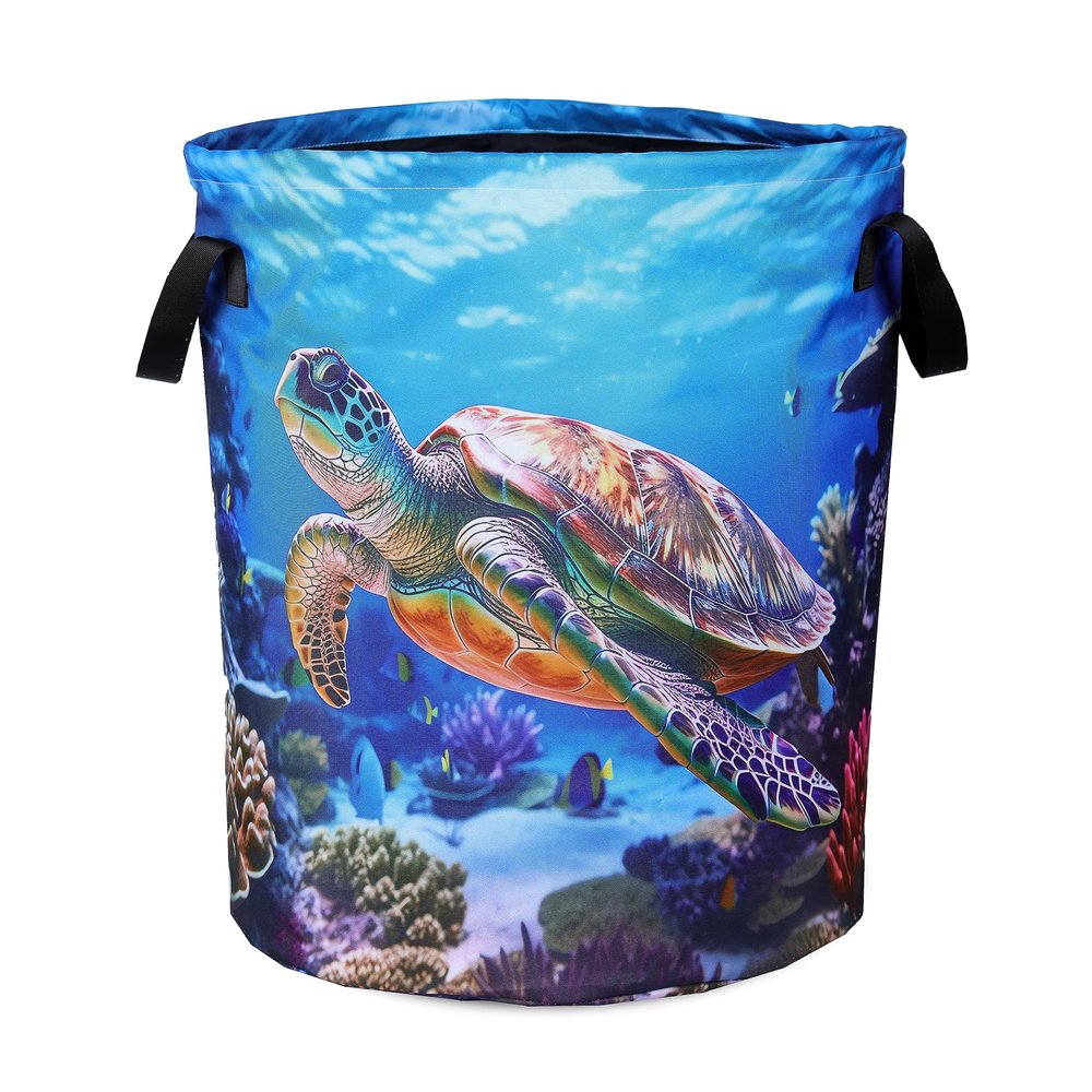 Sea Turtle Laundry Basket Animal Foldable Oxford Cloth Funny Tote Bag Laundry Hamper Clothes Storage Bucket Organizer For Bathroom/Laundry Storage/Bedroom 17.7x13.7 Inch