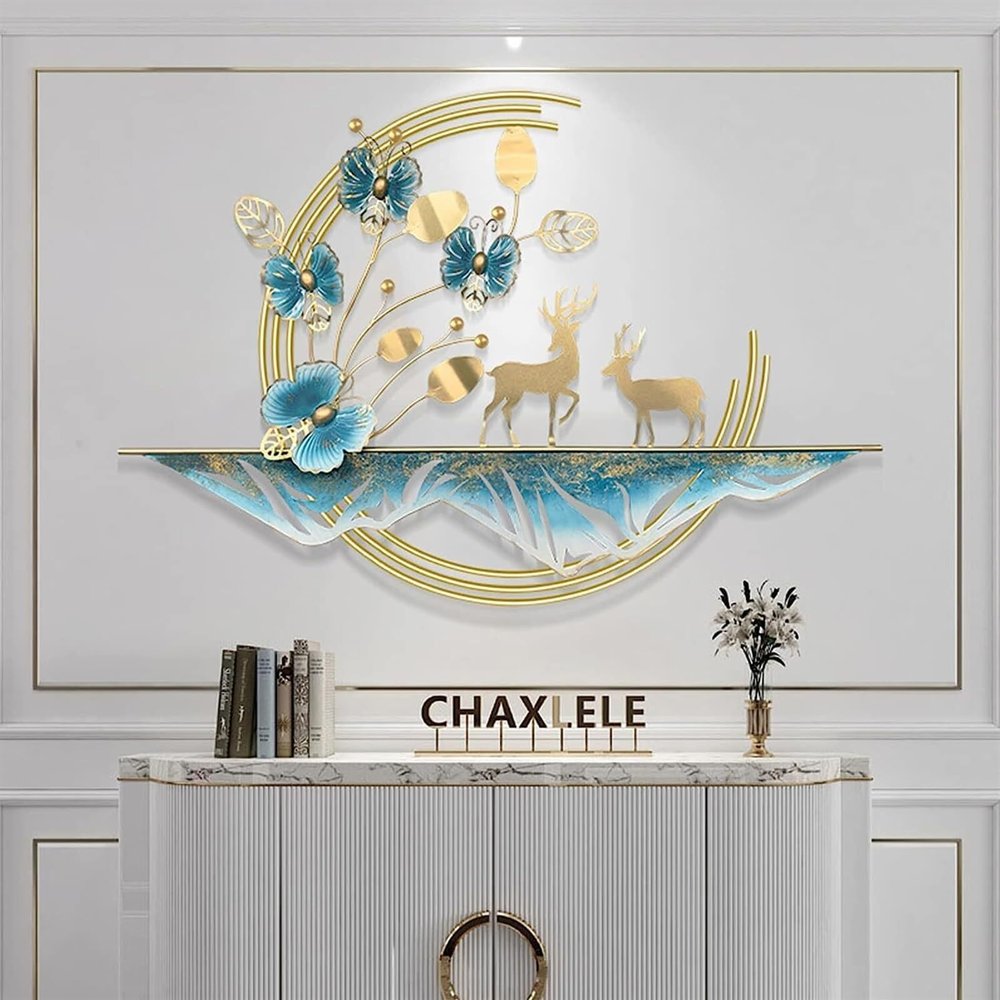 ALKANI Metal Wall Art Decoration Modern Home Art Sculpture Creative Metal Butterfly Wall Hanging Metal Deer Wall Decor for Bedroom Hotel Background Wall Decorations