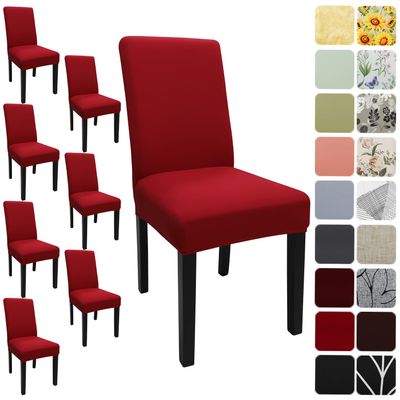 Keyroal Dining Room Chair Covers Set of 8, Stretch Solid Color Parsons Chair Slipcovers Spandex Removable Washable Kitchen Chair Protector Cover for Dining Room, Hotel, Ceremony(Red)