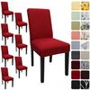 Keyroal Dining Room Chair Covers Set of 8, Stretch Solid Color Parsons Chair Slipcovers Spandex Removable Washable Kitchen Chair Protector Cover for Dining Room, Hotel, Ceremony(Red) view 1