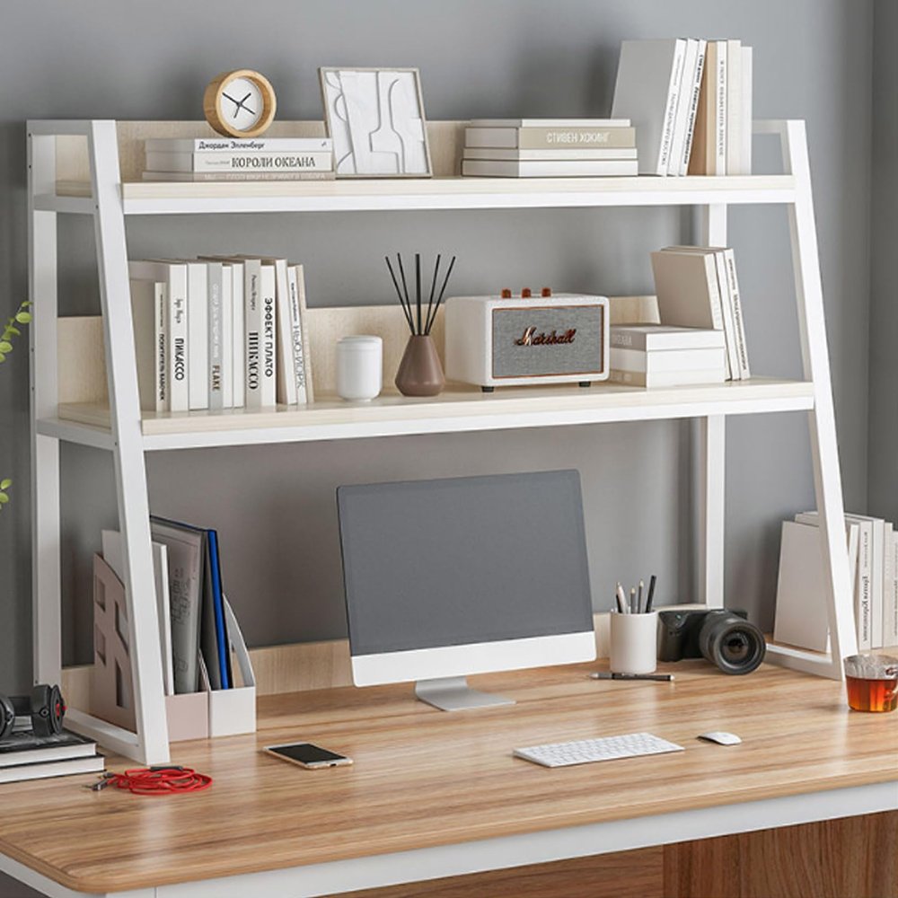 Desktop Bookshelf for Computer 3-Tier Wood Hutch Bookcase Organizer Dorm Desk Bookshelf for Home Office Dorm Furniture