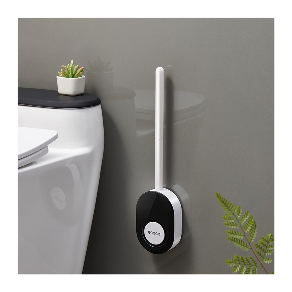 MOOWI Toilet Brush Toilet Brush Household No Dead Angle Wall-Mounted Set Toilet Silicone Toilet Brush with Base Toilet Cleaning Helper Bathroom Brush and Holder (Color : Black)