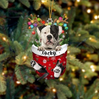 American Bulldog Dog Christmas Ornament, American Bulldog in Snow Pocket Christmas Tree Ornament, Dog Lovers Gift Idea Xmas Decor, Christmas Decorations for Tree, Christmas Ornament Gift for Dog Lover