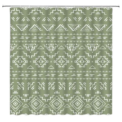 ABONAN Boho Geometric Shower Curtain Sage Green Modern Farmhouse Tribal Retro Western Aztec Abstract Mid Century Art Fabric Bathroom Curtains Decor Set with Hook(67" Wx70 H)