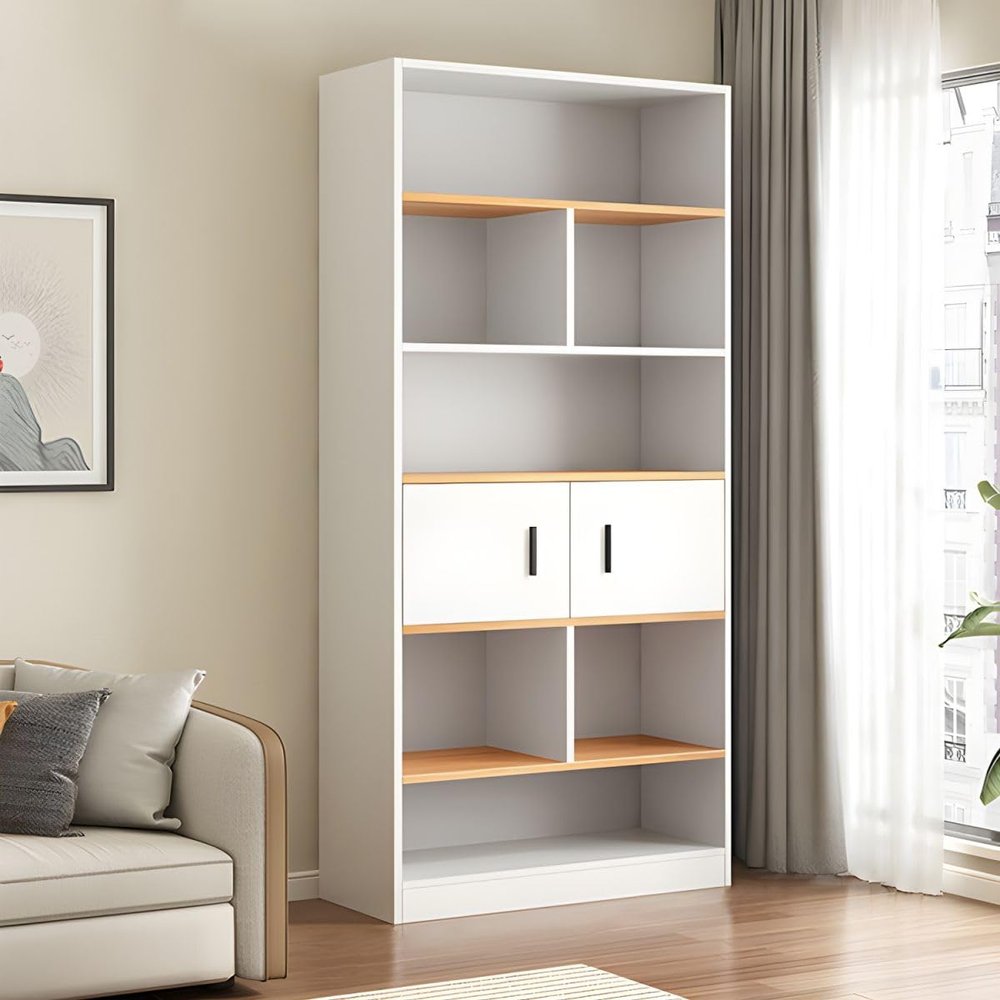 KWOKING Closed Back Bookcase Contemporary Engineered Wood Bookshelf Office Bookshelf Floor-to-ceiling Bookcase Shelf Against the Wall Grid Cabinet Storage Cabinet Locker White 24.4"L x 9.4"W x 71.3"H