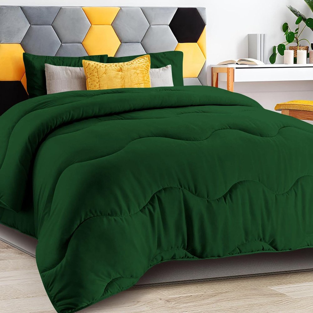 3 PC Wavy Stitching Comforter Lightweight Green, Soft Breathable All Season King/Cal-King Size, Duvet Insert, Winter Warm Microfiber Down Alternative Quilt with Corner Tabs - 94x104 inch