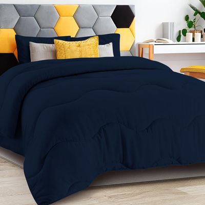 1 PC Wavy Stitching Comforter Lightweight Navy, Soft Breathable All Season Oversized Super King Size, Duvet Insert, Winter Warm Microfiber Down Alternative Quilt with Corner Tabs - 98x120 inch