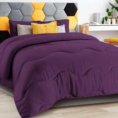 3 PC Wavy Stitching Comforter Lightweight Plum, Soft Breathable All Season Super King Size, Duvet Insert, Winter Warm Microfiber Down Alternative Quilt with Corner Tabs - 98x116 inch