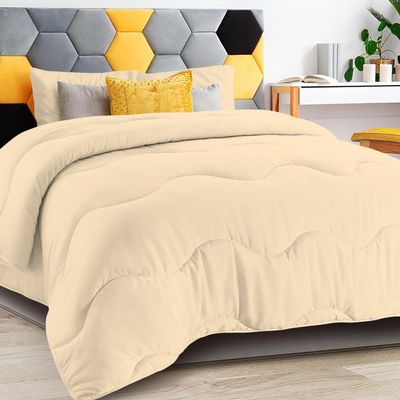3 PC Wavy Stitching Comforter Lightweight Ivory, Soft Breathable All Season King/Cal-King Size, Duvet Insert, Winter Warm Microfiber Down Alternative Quilt with Corner Tabs - 94x104 inch