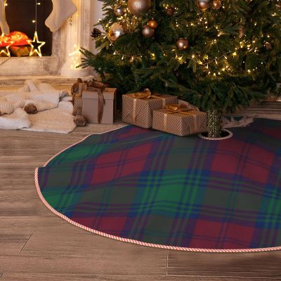 MIZIBAO Christmas Tree Skirt Clan Lindsay Maroon and Green Scottish Tartan Rustic Xmas Tree Skirts Mat Festive Decoration for Merry Christmas and New Year Holiday Party 48"