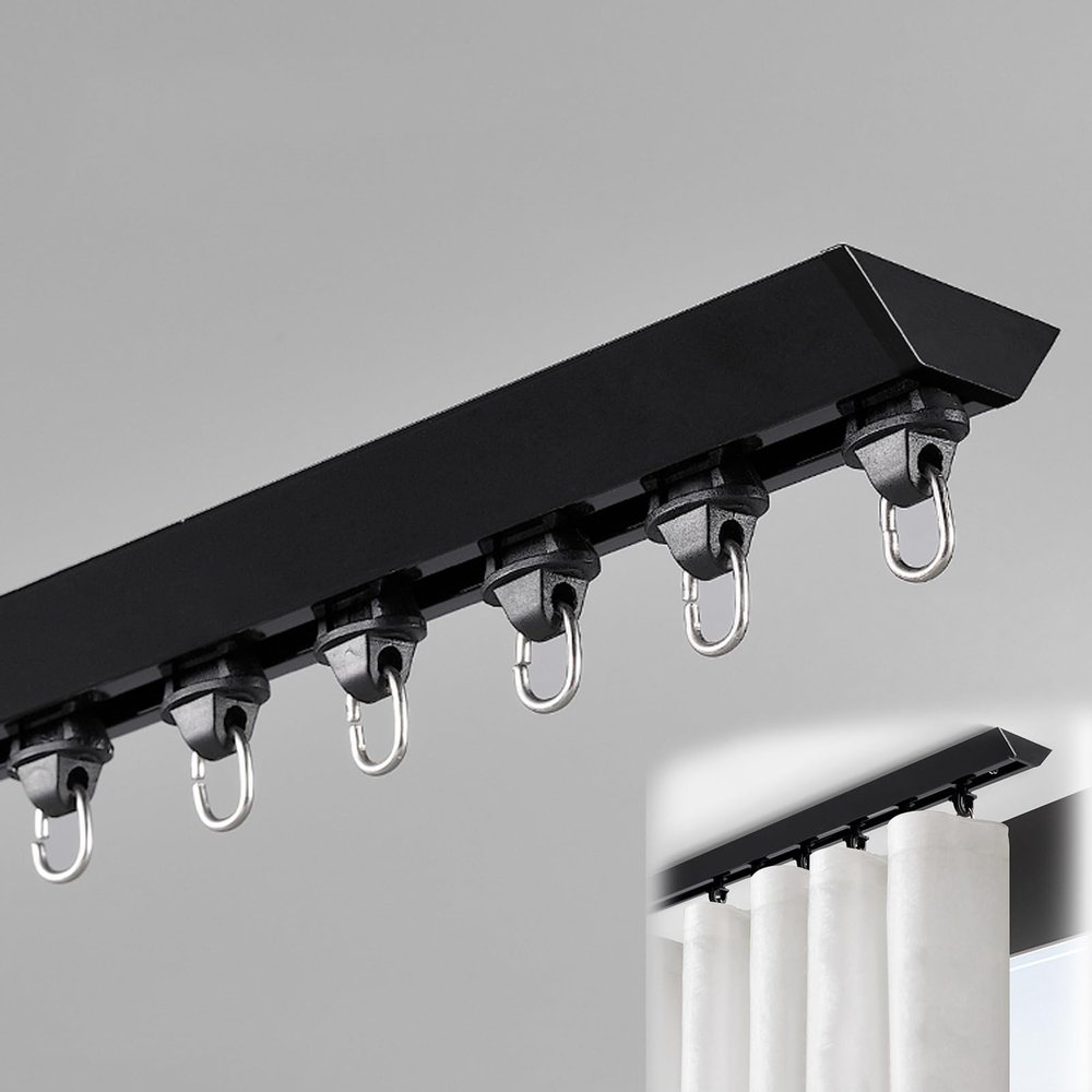 Curtain Track Glider Rail, Curtain Rail Track With Hooks, Wall Ceiling Mounted Curtain Tracks, Flexible Aluminum Ceiling Curtain Track,for Curtains,Room Divider, Shower Curtain, Black 4M (13.1FT) ( Co