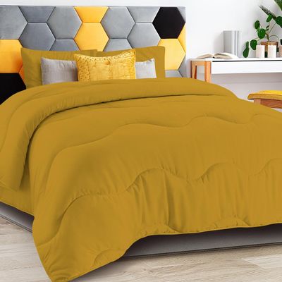 3 PC Wavy Stitching Comforter Lightweight Golden, Soft Breathable All Season King/Cal-King Size, Duvet Insert, Winter Warm Microfiber Down Alternative Quilt with Corner Tabs - 94x104 inch
