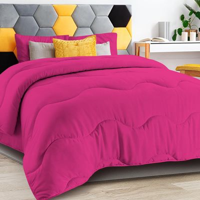 3 PC Wavy Stitching Comforter Lightweight Hot Pink, Soft Breathable All Season King/Cal-King Size, Duvet Insert, Winter Warm Microfiber Down Alternative Quilt with Corner Tabs - 94x104 inch