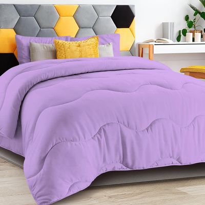 3 PC Wavy Stitching Comforter Lightweight Lilac, Soft Breathable All Season King/Cal-King Size, Duvet Insert, Winter Warm Microfiber Down Alternative Quilt with Corner Tabs - 94x104 inch