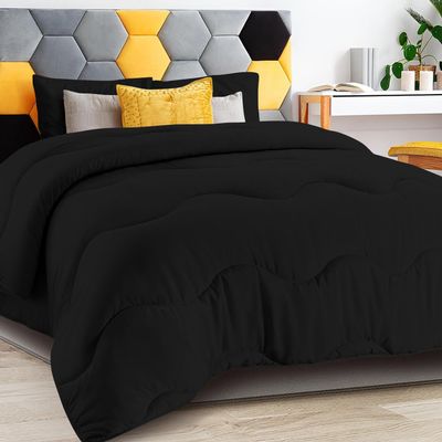 3 PC Wavy Stitching Comforter Lightweight Black, Soft Breathable All Season Twin/TwinXL Size, Duvet Insert, Winter Warm Microfiber Down Alternative Quilt with Corner Tabs - 69x90 inch
