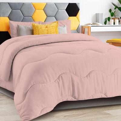 1 PC Wavy Stitching Comforter Lightweight Blush, Soft Breathable All Season King/Cal-King Size, Duvet Insert, Winter Warm Microfiber Down Alternative Quilt with Corner Tabs - 94x104 inch