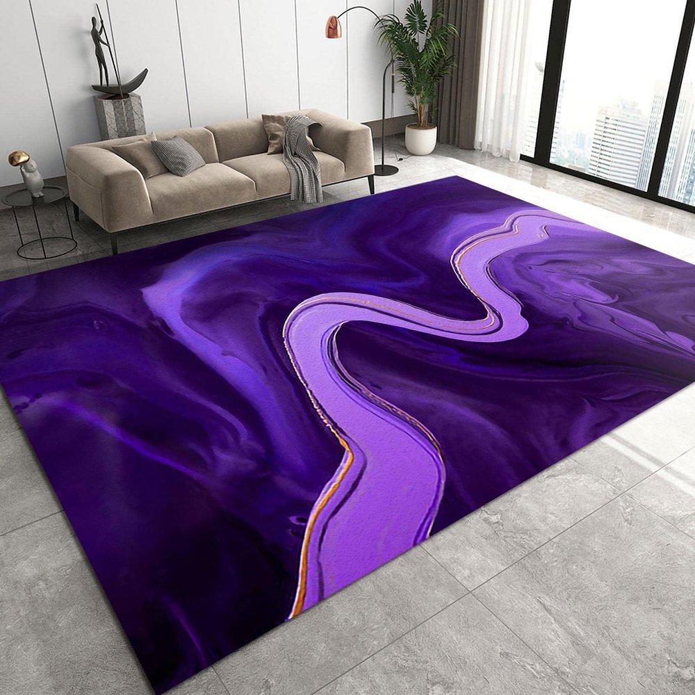 Abstract Ink Paint Purple Art Area Rugs, Fluid Purple Waves Art Easy Clean Rug, Soft Non-Skid Carpet Throw Rug for Kids Teen Girls Boys Bedroom Living Room Bathroom Classroom Office 6.6ftx5.3ft