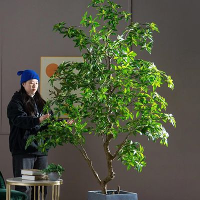 ESRADA Nordic Wind Simulation Green Plant Japanese Hanging Bell Plant Horse Drunk Wood Ornament Indoor Living Room Decoration Fake Tree Floor-to-Ceiling Potted Plant 2 * 1.4m