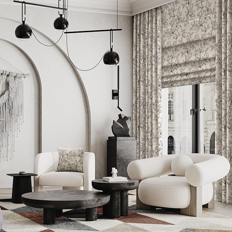 72 Inches Long Modern Farmhouse Linen Curtains for Living Room,Floral Jacquard Semi Blackout Curtains for Bedroom Dining Room, 72 Length 1Panel Set,Grey on White (84"W x 72"L, Pinch Pleated Curtains)
