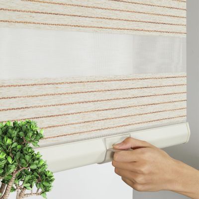 Persilux Natural Woven Faux Linen Cordless Zebra Blinds for Windows Roller Shades Room Darkening Thermal Insulated Free-Stop Blinds for Doors, Home and Living Room, Cream(25.5" W x 72" H, Cream)
