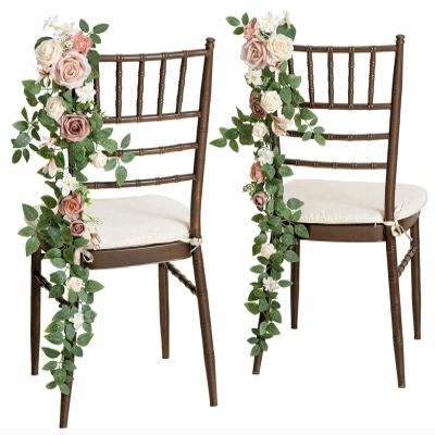 Tkasniy Wedding Aisle Chair Decoration Flowers Burgundy(Pack of 1), Handmade Chairs Back Pew Flowers, Rustic Chair Sashes for Church Wedding Arch Aisle Decor