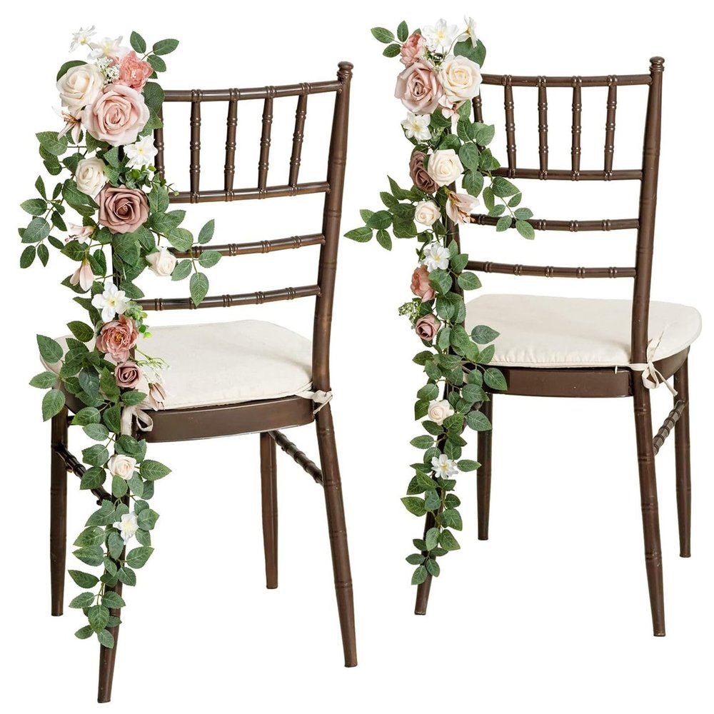Tkasniy Wedding Aisle Chair Decoration Flowers Burgundy(Pack of 1), Handmade Chairs Back Pew Flowers, Rustic Chair Sashes for Church Wedding Arch Aisle Decor