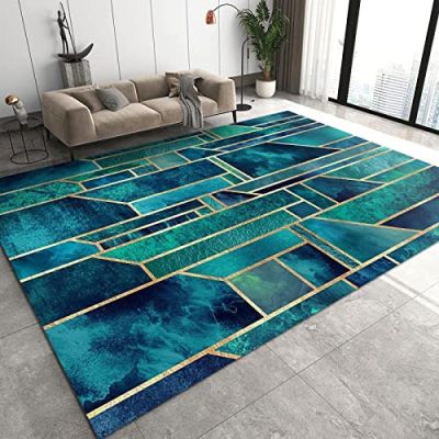 Tropical Plants Leaves Art Area Rug, Green Palm Tree Indoor Floor Rugs, Easy-to-Clean Carpet Non-Slip Low-Pile Soft for Bedroom Living Room Kids Boys Girls Game Room 8ftx10ft