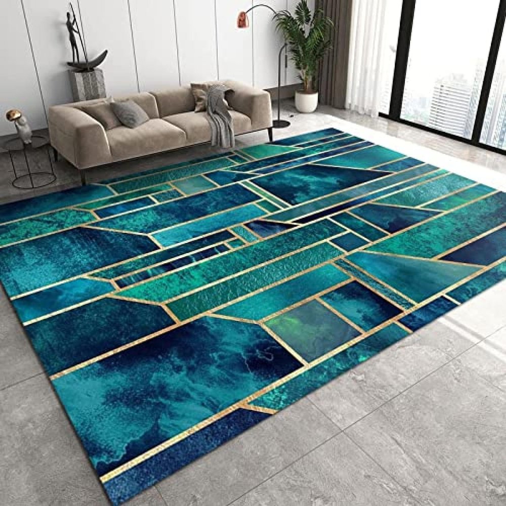 Tropical Plants Leaves Art Area Rug, Green Palm Tree Indoor Floor Rugs, Easy-to-Clean Carpet Non-Slip Low-Pile Soft for Bedroom Living Room Kids Boys Girls Game Room 8ftx10ft