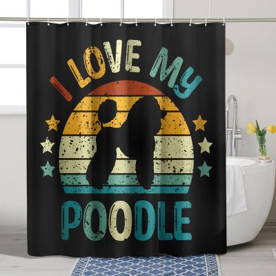 GDHBLING Poodle Shower Curtain Minimalist Cartoon Dog Cute Shower Curtain for Walk in Shower Cloth Fabric Bathroom Decor Washable Weighted,Black,72x72 Inch