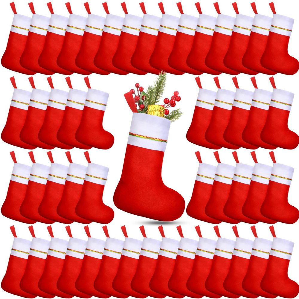 Chitidr 72 Pcs Christmas Felt Stockings Bulk, 9 Inch Red Classic Christmas Stockings, Xmas Fireplace Hanging Stockings, Christmas Tree Hanging Ornaments for Christmas Holiday Decorations Party Favors