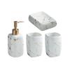 AOPPLSOT Seifenspender Set Bad, Keramik Badaccessoires Set, 4 Teiliges Modernes Badezimmerzubehr, Seifenspender, 2Er Zahnputzbecher, Runde Seifenschale, Marmor-Optik, Wei,Lotion Set view 1
