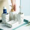 AOPPLSOT Seifenspender Set Bad, Keramik Badaccessoires Set, 4 Teiliges Modernes Badezimmerzubehr, Seifenspender, 2Er Zahnputzbecher, Runde Seifenschale, Marmor-Optik, Wei,Lotion Set view 2