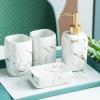 AOPPLSOT Seifenspender Set Bad, Keramik Badaccessoires Set, 4 Teiliges Modernes Badezimmerzubehr, Seifenspender, 2Er Zahnputzbecher, Runde Seifenschale, Marmor-Optik, Wei,Lotion Set view 3