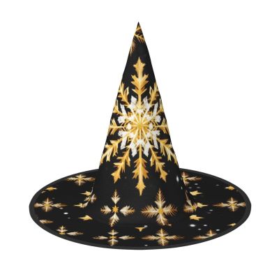 BrUgui halloween hat Witch Hat for Men and Women,halloween party cap, Halloween Party Accessory-Golden Christmas Snowflake