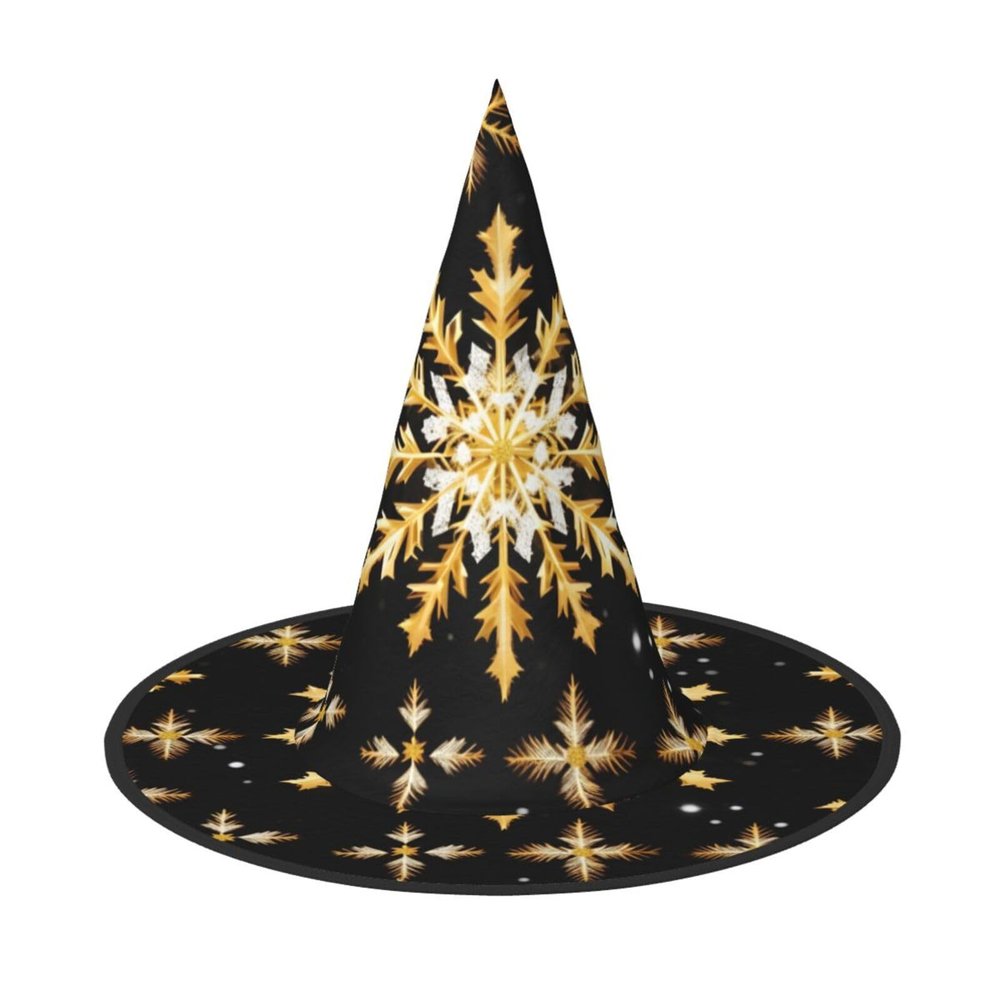 BrUgui halloween hat Witch Hat for Men and Women,halloween party cap, Halloween Party Accessory-Golden Christmas Snowflake