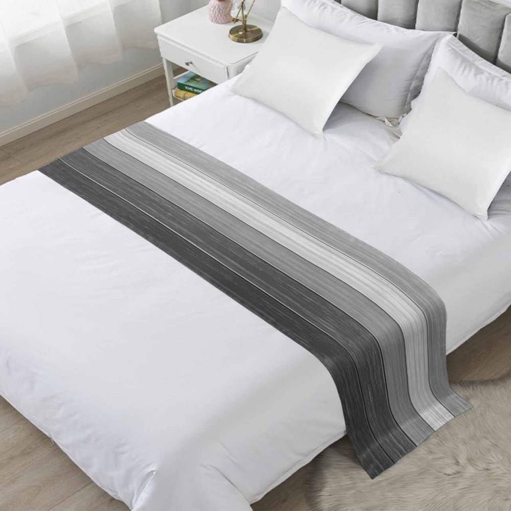 Homechoid Grey Ombre Bed Runner for Cal. King Size Bed, Bedspread Protector Slipcover Bed Scarf for Foot Bed Runners & Scarves for Bedroom Hotel Wedding Room 94x20 Inches Farmhouse Wooden Striped