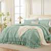 Andency Sage Green Full Size Comforter Set, 3 Pieces Farmhouse Shabby Chic Ruffle Bedding Comforter Sets, Lightweight Fluffy All Season Soft Microfiber Boho Bed Set(79x90Inch) view 1