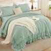 Andency Sage Green Full Size Comforter Set, 3 Pieces Farmhouse Shabby Chic Ruffle Bedding Comforter Sets, Lightweight Fluffy All Season Soft Microfiber Boho Bed Set(79x90Inch) view 2