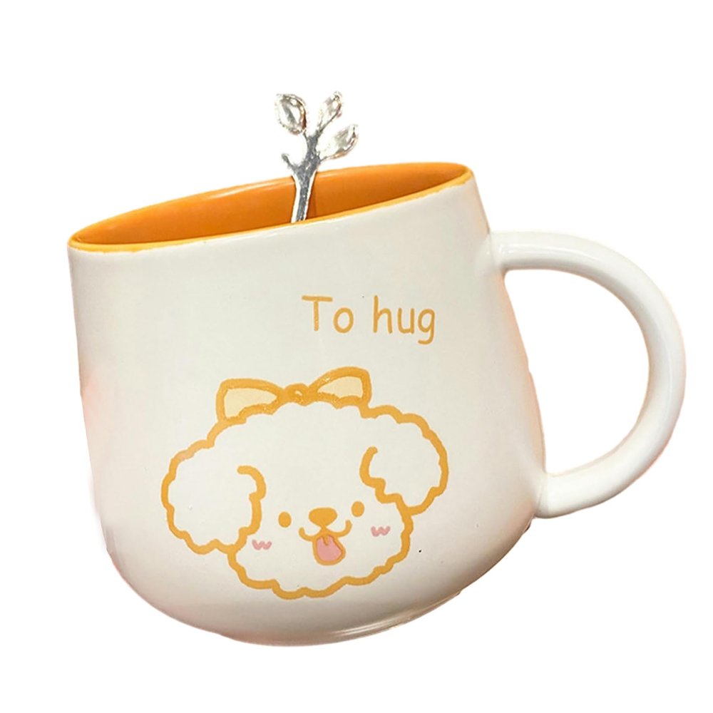 300ml/10oz Animal Ceramic Mug Japanese Cartoon Cute Home Office Couple Breakfast Milk Cup for office home-Yellow puppy-301-400ml