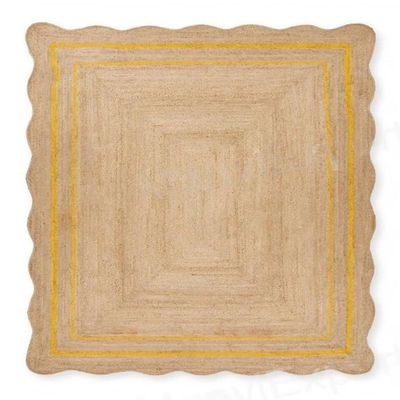 Chouhan Natural Jute Scalloped Bohemian Decor Handwoven Custom Decorative Rug (BD1) (3x6 ft-YLW)