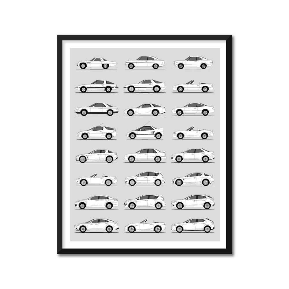 Idea Network Handmade Poster compatible with Mazda Print Wall Art Handmade Decor of Best of Mazda Generations History Evolution 16x20 (Unframed) Satin Print