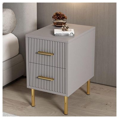 AOKLEY Light Wood Nightstand, Side Table with Drawer, Boho Bedside Table End Table with Black Metal Legs, Antique Chest of Drawer for Living Room, Bedroom Furniture,Light Gray