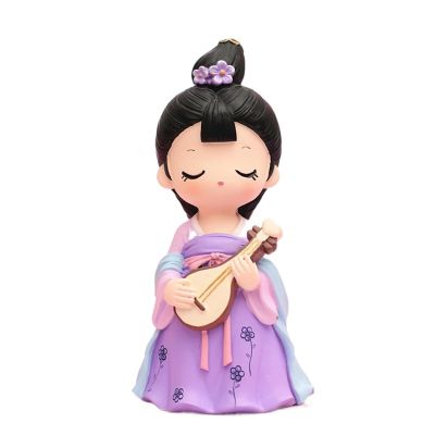 MOOWI Statue Decorations Chinese Style Small Doll Ornaments Cute Clay Figurines Ancient Doll Girl Gift Home Decor Object (Color : Brass, Size : S(Height 8cm))