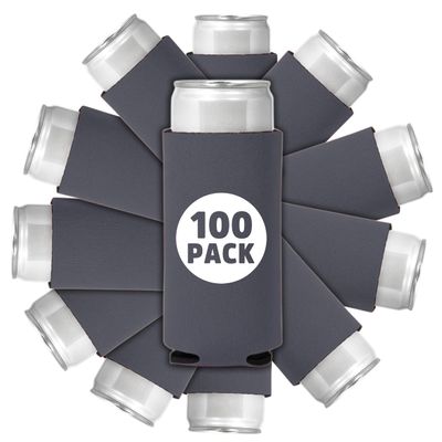 100 Pcs Blank Foam Collapsible Slim Can Coolers: Perfect for Sublimation, Screen Printing, or HTV - Ideal for Parties & Gifts (Charcoal)