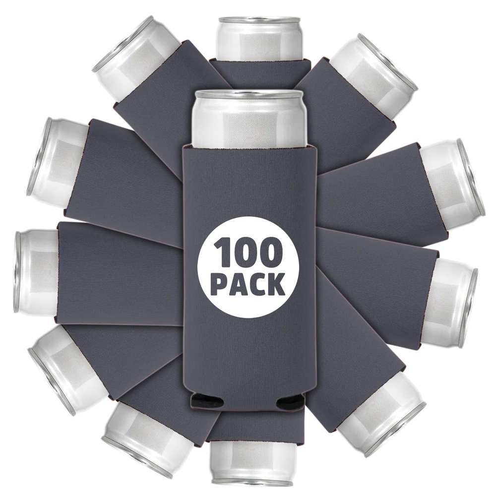 100 Pcs Blank Foam Collapsible Slim Can Coolers: Perfect for Sublimation, Screen Printing, or HTV - Ideal for Parties & Gifts (Charcoal)