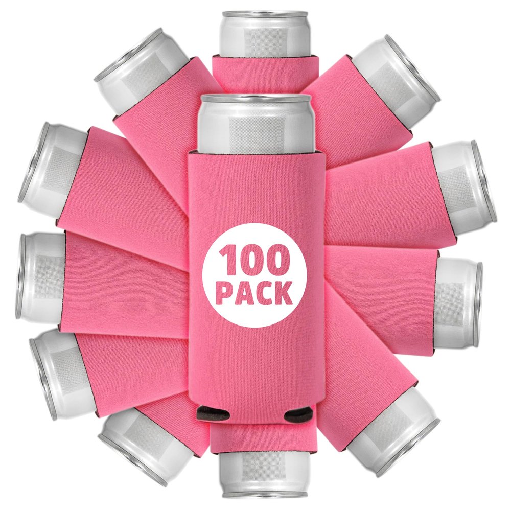 100 Pcs Blank Foam Collapsible Slim Can Coolers: Perfect for Sublimation, Screen Printing, or HTV - Ideal for Parties & Gifts (Pink)