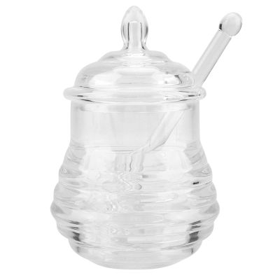Gavigain Crystal Honey Jar, Honey Jar with Dipper and Lid Glass, 245ml Transparent Beehiveshaped Honey Jar for Store Honey and Syrup, Beehive Shaped Honey Pot